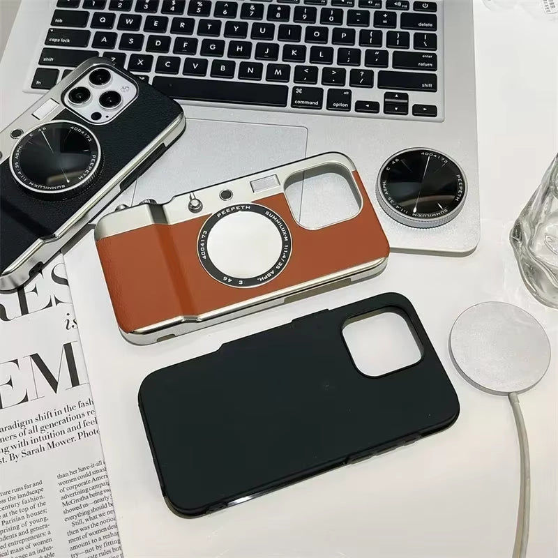 Integrated Mirror Magnetic Suction Camera Photograph Phone Case for  15 14 13 12 11 Pro Max Multifunctional Bluetooth Case